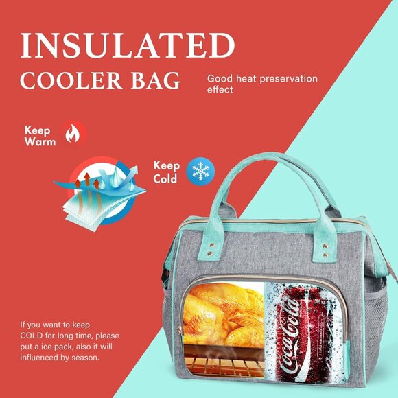 Lunch Bag for Women, Insulated Lunch Box, Large Cooler Tote with Adjustable Stra - Picture 3 of 7